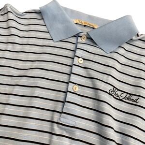 Peter Millar Sea Island Polo Shirt Mens Large Blue Striped Mercerized Cotton L